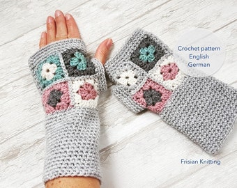 Pattern fingerless gloves // Crochet pattern armwarmers // granny square mittens // crochet mitten // crochet tutorial