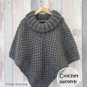 pattern poncho // chunky poncho // Shawl Scarf pattern // diy crochet // gehaakte poncho // haakpatroon // Cowl Neck Crochet Capelet zdjęcie 2