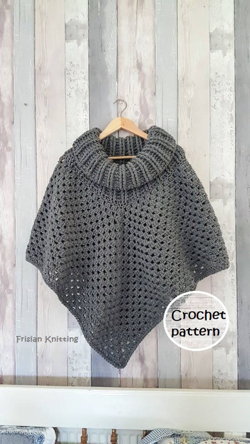 pattern poncho // chunky poncho // Shawl Scarf pattern // diy crochet // gehaakte poncho // haakpatroon // Cowl Neck Crochet Capelet zdjęcie 2