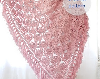 pineapple pattern Shawl, crochet pattern triangle shawl, English pattern, pineapple crochet, scarf, skjerf, Schal, halstørklæde