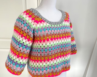 Pullover aus Scrap-Garn Ivy | Gehäkelter Oma-Pullover S-2XL | Rundhalspullover | Anfängerfreundliches Häkelmuster