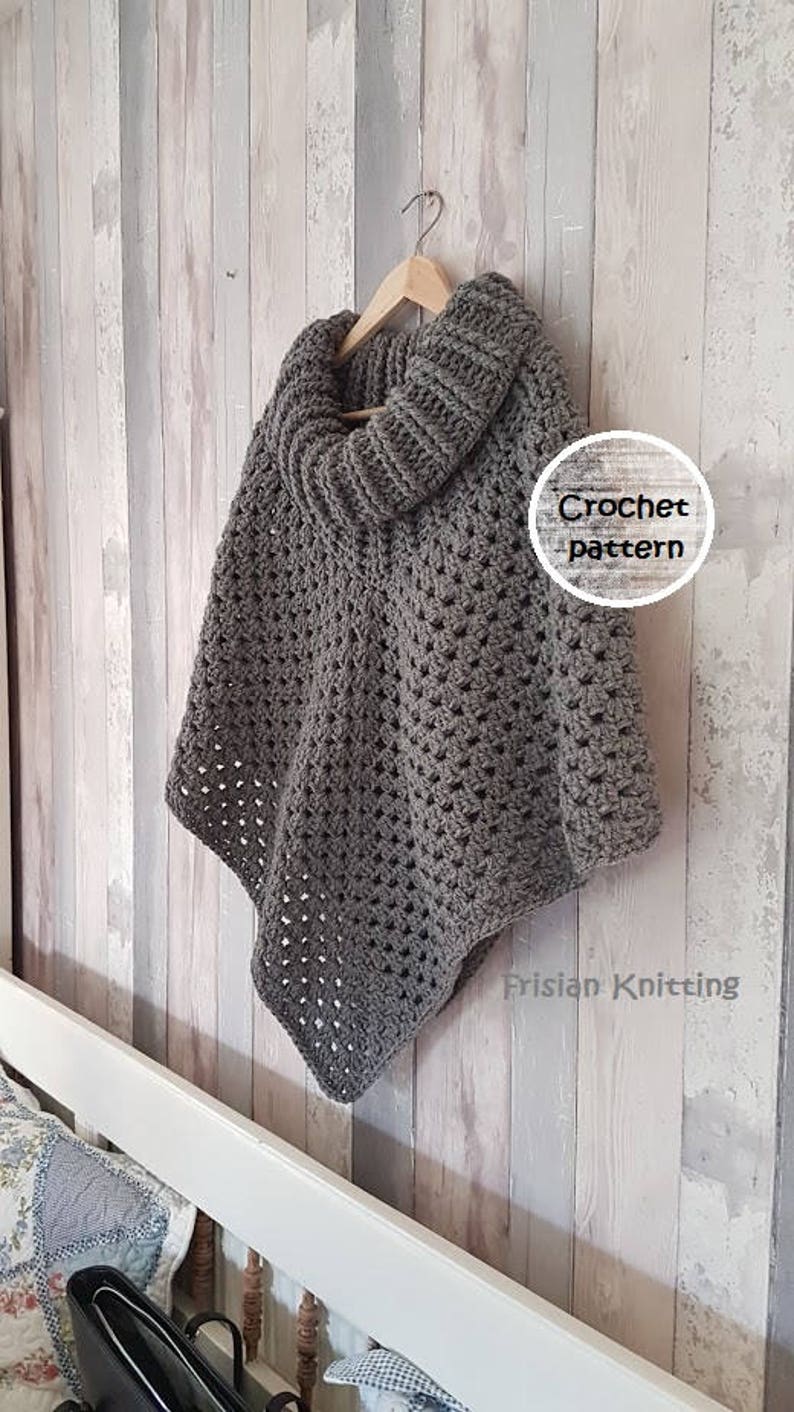 pattern poncho // chunky poncho // Shawl Scarf pattern // diy crochet // gehaakte poncho // haakpatroon // Cowl Neck Crochet Capelet zdjęcie 1