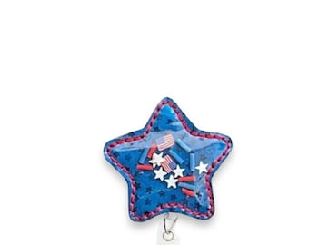 4th Of July Badge Reel, USA Star Badge Reel, Retractable Badge Reel, Badge Reel Topper (1124)