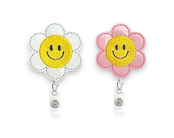 Smile Face Badge Reel, Daisy Badge Reel, Happy Face Badge Reel, Retractable Badge Reel, Badge Reel Topper  (765)