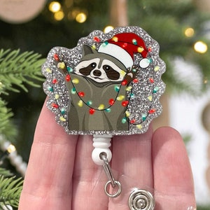 Christmas Badge Reel, Christmas Raccoon Badge Reel, Funny Christmas Badge Reel, ID Holder, Badge Clip
