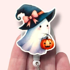 Ghost Badge Reel, Halloween Badge Reel, Fall Badge Reel, Ghost Witch Badge Reel, ID Holder, Badge Clip