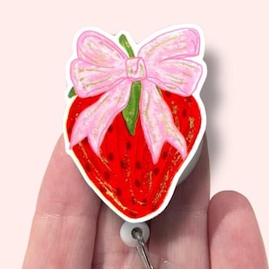 Strawberry Badge Reel, Fruit Badge Reel, Coquette Strawberry Badge Clip, ID Holder, Badge Pull