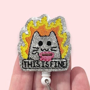 Cat Badge Reel, Funny Cat Badge Reel, I’m Fine Badge Reel, ID Holder, Badge Clip, Badge Reel Topper
