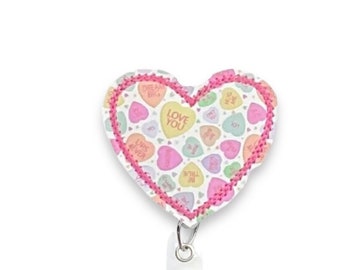 Valentine Candy Heart Badge Reel, Valentines Badge Reel, Love Badge Reel, Retractable Badge Reel, Badge Reel Topper (1161)