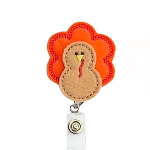 Name Badge Holder Planner Clip Brooch Pin Badge Pull Magnet Thanksgiving Turkey Badge Reel ID Holder 379 Feltie Topper