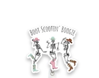 Cowboy Badge Reel, Western Badge Reel, Dancing Cowboy Skeletons Badge Reel, Retractable Badge Reel, Badge Reel Topper