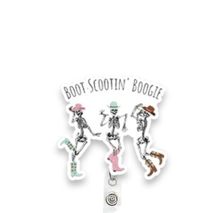 Cowboy Badge Reel, Western Badge Reel, Dancing Cowboy Skeletons Badge Reel, Retractable Badge Reel, Badge Reel Topper image 1