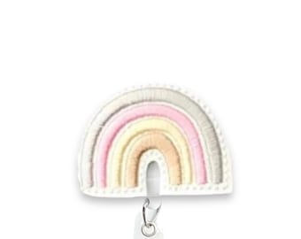 Neutral Pastel Rainbow Badge Reel, Boho Rainbow Badge Reel, Boho Badge Reel, Retractable Badge Reel, Badge Reel Topper (752)