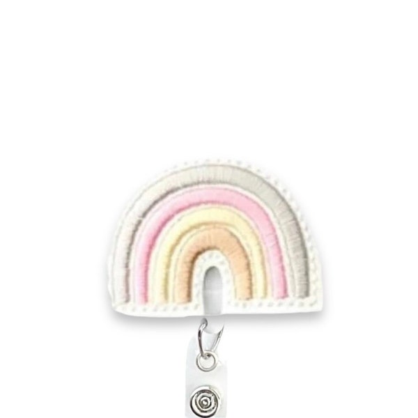 Neutral Pastel Rainbow Badge Reel, Boho Rainbow Badge Reel, Boho Badge Reel, Retractable Badge Reel, Badge Reel Topper (752)