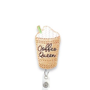 Coffee Queen Badge Reel, Coffee Badge Reel, Iced Coffee Badge Reel, Retractable Badge Reel, Badge Reel Topper  (1012)