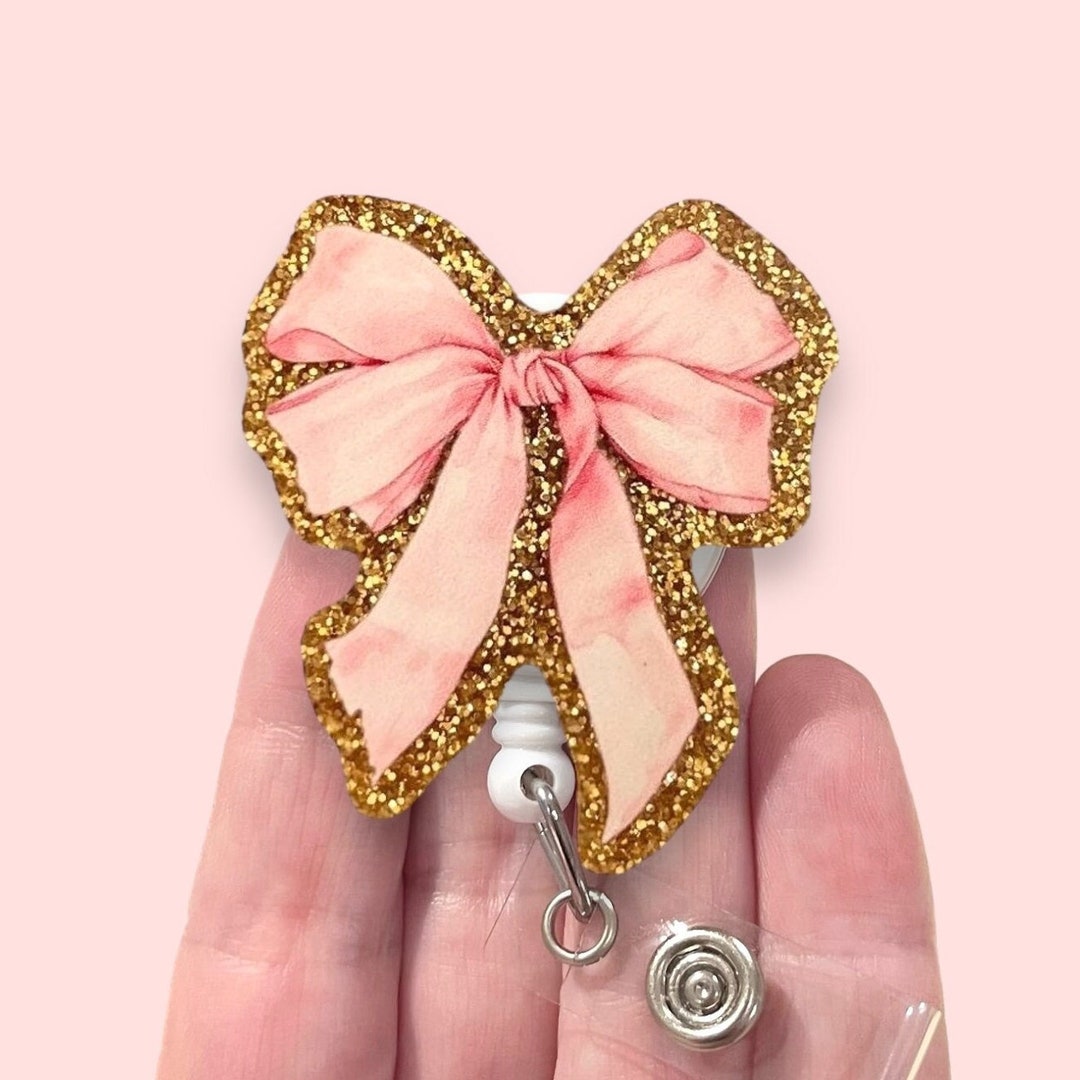 Pink Bow Badge Reel, Coquette Bow Badge Reel, Pretty Bow Badge Reel - Etsy