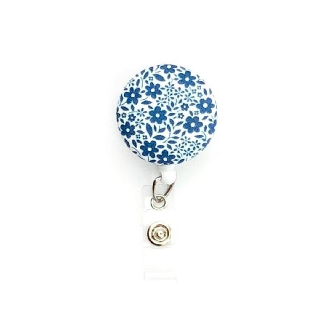 Blue Flower Badge Reel Floral Badge Reel ID Holder Fabric Etsy