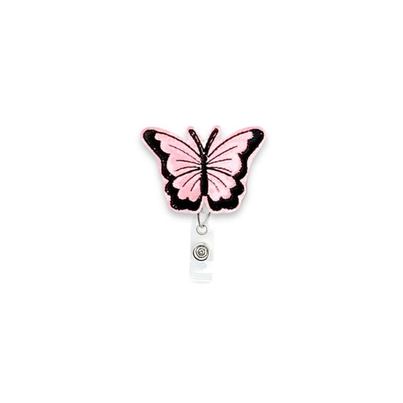 Pink Butterfly Badge Reel, Retractable Badge Reel, Badge Reel Topper (351)