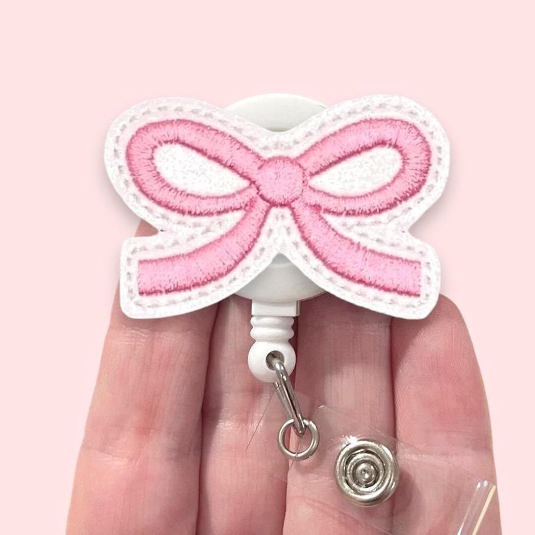 Pink Bow Badge Reel, Coquette Bow Badge Reel, Pretty Bow Badge Reel, ID ...