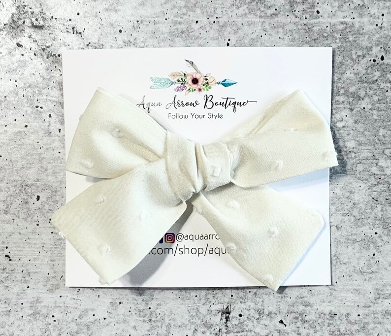 Hand Tied White Swiss Dot Coral Solid Fabric Hair Bow Clips Peach Floral