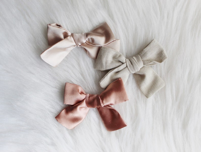 Gold Rose Gold Linen Fabric School Girl Hair Bow Clips Etsy