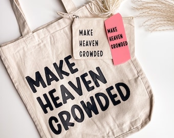 Christian Tote Bag, Make Heaven Crowded Keychain, Bible Tote Bag, Bible Pouch, Mothers Day Gift, Bible Study Bag, Personalized Tote Bag