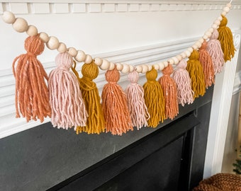 Tassel Garland, Boho Garland, Highchair Garland, Wooden Ball Garland, Spring Garland, Nursery Decor, Fireplace Decor, Birthday Garland