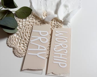 Custom Faith Bookmark, Pray Bookmark, Worship Bookmark, Bible Bookmark, Bible Journal Accessory, Faith Gift, Christmas Faith Gift, Neutral
