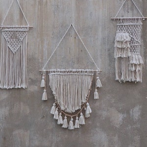Macrame home decor, Tassels garland wall art, set of 3 wall hangings