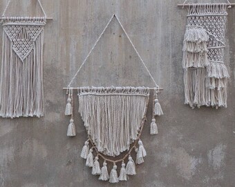 Décoration intérieure en macramé, art mural de guirlandes de glands, ensemble de 3 tentures murales
