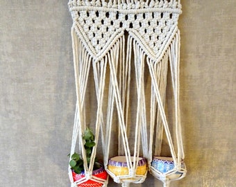 Macrame hanging small pots holder, kitchen storage hanging