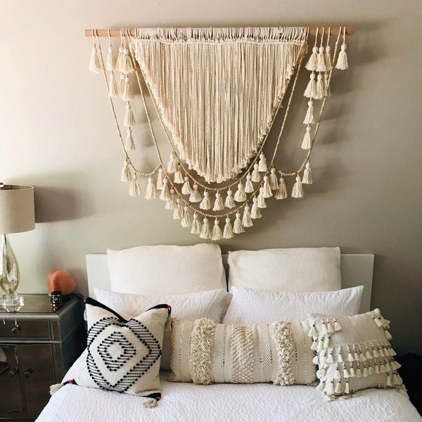 Tassels wall hanging, boho home decoration, macrame wall art, living room style