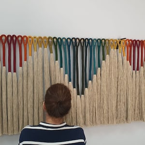 Multi Color Fiber Art: Macrame Textile Wall Hanging (50x30 inches)