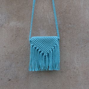 Teen girl handbag, blue macrame handbag, Fringed Bag