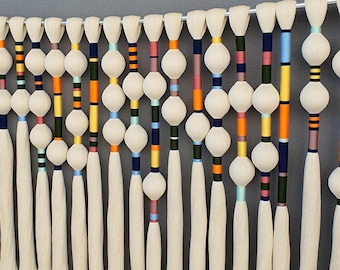 Colorful Ball Macrame Living Room Wall Hanging: Wrapped Tassels H40"