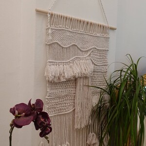 large woven macrame wall hanging, tassel tapestry, textile art, boho home decor image 10