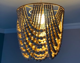 Boho Wooden Beaded Chandelier Lampshade: 12-inch Ceiling Light