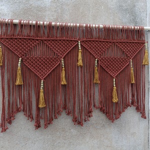 Ziegelroter Makramee Wandbehang, Boho Wandteppich, King Kopfteil