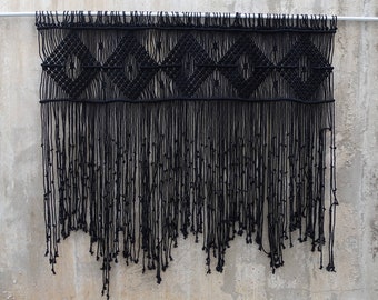 Black macrame wall hanging, home decor, bedroom decoration,  headboard, boho wall art