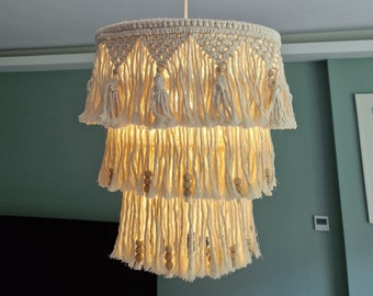 macrame lamp lighting, boho fringe chandelier lampshade lantern ceiling hanging decor, terrace hanging