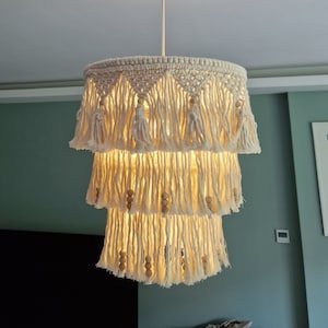 Makramee Lampenschirm, Boho Fransen Kronleuchter Beleuchtung, Lampenschirm Laterne Decke hängenden Dekor, Terrasse hängen