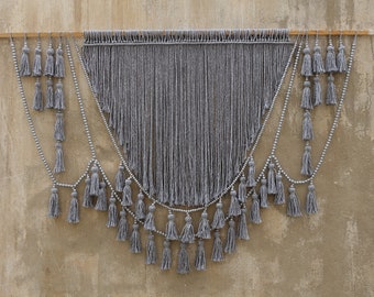 Boho wall hanging, grey large Macrame headboard, home decor