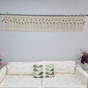 Macrame Leaf Valance: Green & White Window Curtain