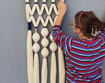 Blue Fiber Wall Hanging: Custom Color Woven Wall Decor