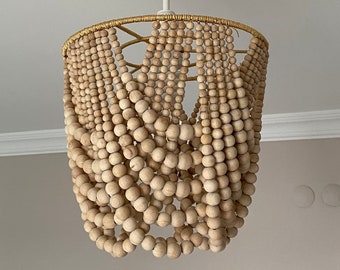 Wood Beaded Chandelier, Wood bead chandelier, ceiling decor