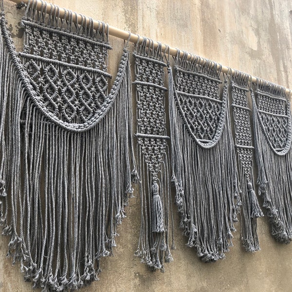 Gray wall decor, grey macrame hanging, home decor, headboard textile art