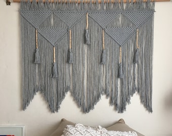 macrame wall hanging, gray large wall hanging