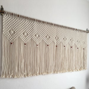 over bed art macrame wall hanging decor, boho bedroom decoration, large macrame hanging, textile headboard