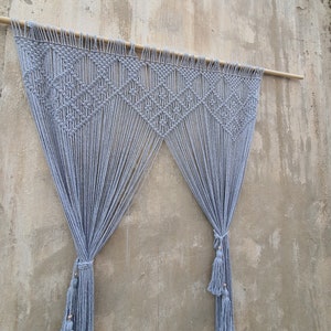 Gray Macrame door curtain, Door hanging decor, boho home decor