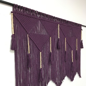 Purple macrame wall hanging, boho home decor, bedroom wall art headboard